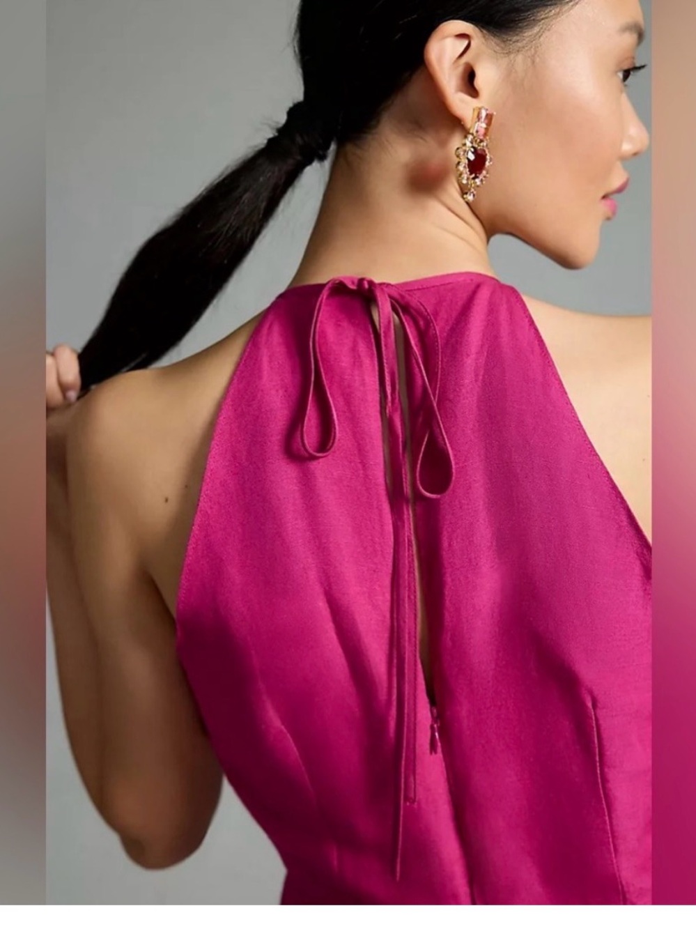 Anthropologie Fuchsia Halter Wide-Leg Jumpsuit with Lace Trim - Picture 4 of 11